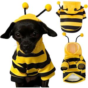 Dog Bee Costume Outfit Bumblebee Hoodie Cat Clothes Funny Dog Hooded Coat for Pet Small Medium Dogs Puppy Chihuahua Yorkie Halloween Party Cosplay, Black and Yellow (Medium)