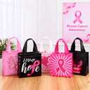 Breast Cancer Awareness Party Favor Bags, 9PCS Pink Ribbon Non-Woven Gift Tote Bags with Handles, Hope Strength Faith Treat Bags for Women Charity Fundraiser Campaign Party Supplies