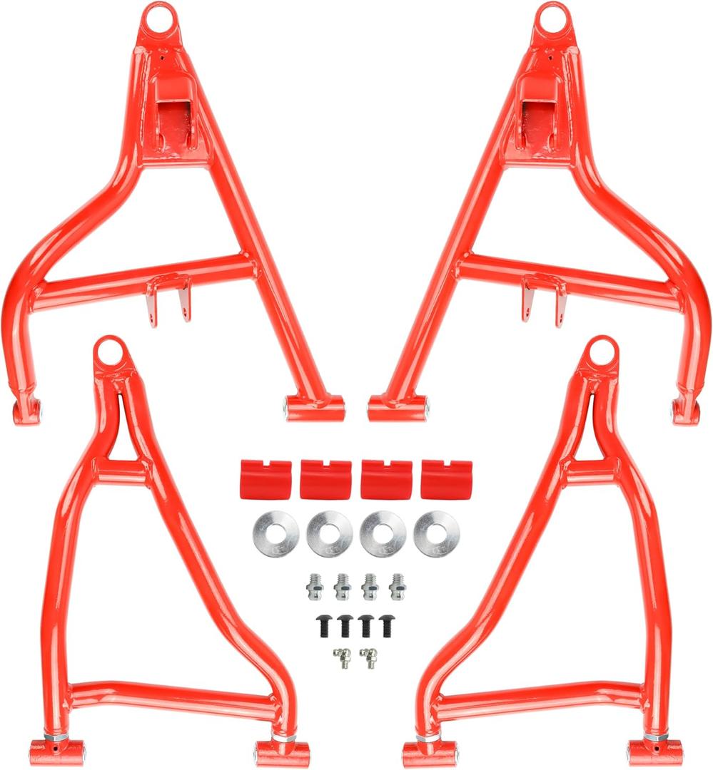 High Clearance Front Upper & Lower A Arms Kit for 2017-2020 Polaris RZR S 900/ RZR 4 900(2017-2018), Heavy Duty High Clearance Forward Offset Front A-Arms, Red