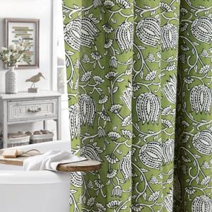 MUGINYU Sage Green Floral Shower Curtain Vintage Block Print - 72x72 Inches, Cotton Blend Cloth Fabric Farmhouse Decorative French Country Bathroom Decor, Cottagecore Aesthetic Pattern
