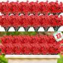 22 Pack Artificial Flowers Outdoor Fake Plants, Faux Flowers UV Resistant with Plastic Plants, Faux Silk Flowers for Outdoors Outside Front Porch Hanging Planter Window Box Garden Decoration(Red)