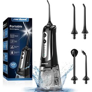 Water Dental Flosser Pick for Teeth: 4 Modes Cordless Portable Water Flossers Teeth Cleaner Rechargeable 300ML IPX7 Waterproof Oral Irrigator Flossing Cleaning Picks for Home Travel (Black)