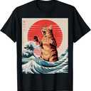 Catzilla Cat Japanese Anime Art Funny Orange Tabby Cat Lover TShirt,M