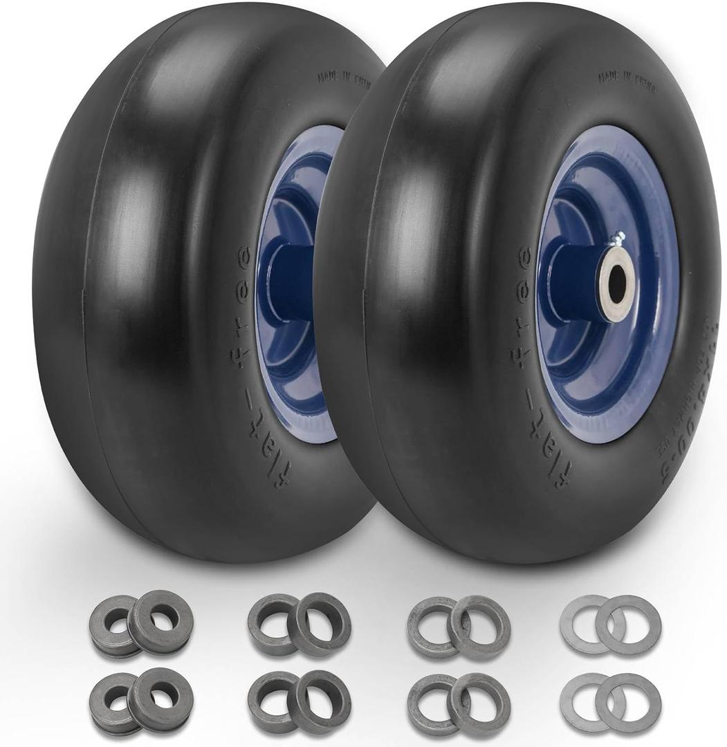 11x4.00-5'' Lawn Mower Tires Flat Free Compatible With Zero Turn Mowers, 2 Pack Solid Smooth Lawnmower Front Tire And Wheel, 3.4"-4"-4.5"-5" Centered Hub, With 3/4" Or 5/8" Bushing