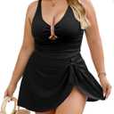 Jolefille Plus Size Swimdress for Women Modest One Piece Swimsuit Tummy Control Swim Dress Skirt Slimming Curvy Bathing Suit (Black, 4XL)