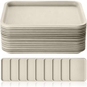 Gerrii 18 Pcs Plastic Fast Food Trays Bulk Restaurant Serving Cafeteria Tray Grill School Lunch Tray Rectangular Serving Platter for Kitchen Hotel Restaurant (Khaki,12 x 9 Inch)