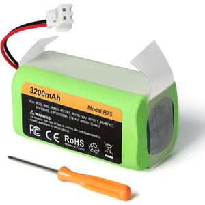 Replacement RVBAT850 Battery (3200mAh, 2-Prong Connector) Compatible with Shark Ion R75, R85, RV761, RV850C, RV1000S, RV700_N, RV720_N, UR1000SR (1 Pack)