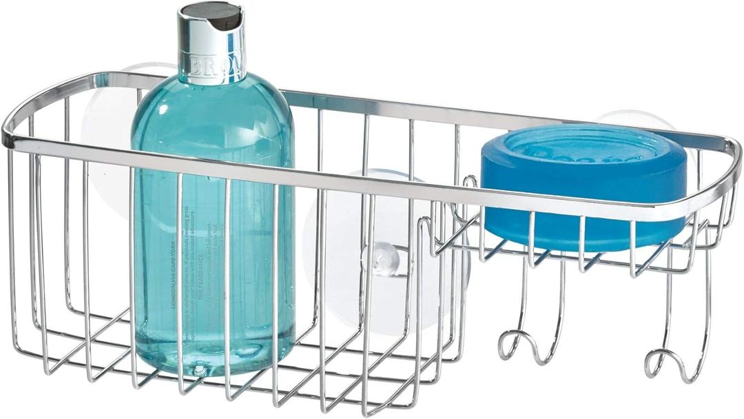Gia Polished Stainless Steel Bathroom Suction Combo Organizer Basket