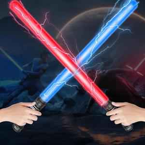 2-Pack Connectable LED Light Swords - Retractable 56.3" Dual-Blade Toy with 7-Color FX Sound | Safe Collapsible Battle Swords for Kids Role-Play, Indoor & Outdoor Use