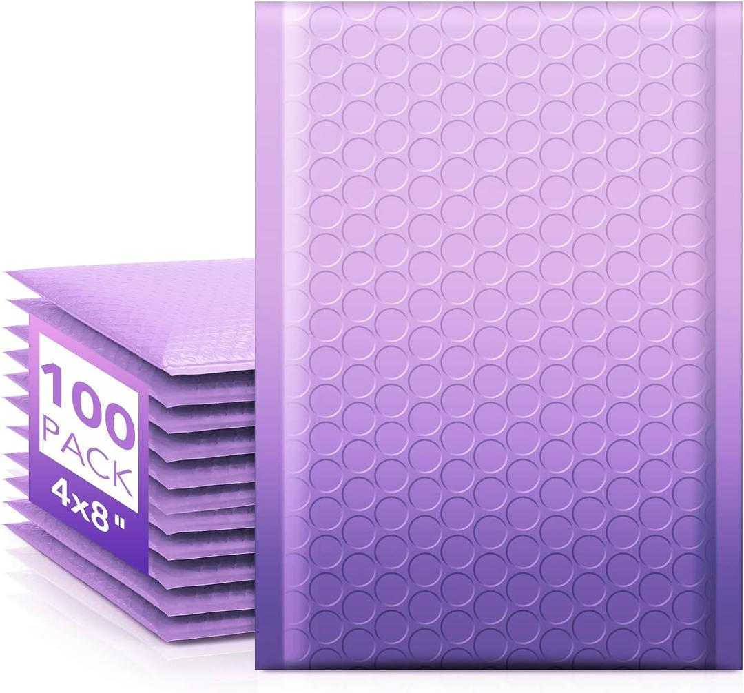 Fuxury Opaque 4x8 Bubble Mailer 100 Pack,Gradient Purple Cute Design Bubble Envelopes,Strong Adhesion Pattern Padded Mailing Envelopes for Shipping Jewelry,Makeup #000 Thick Bubble Padded Mailer
