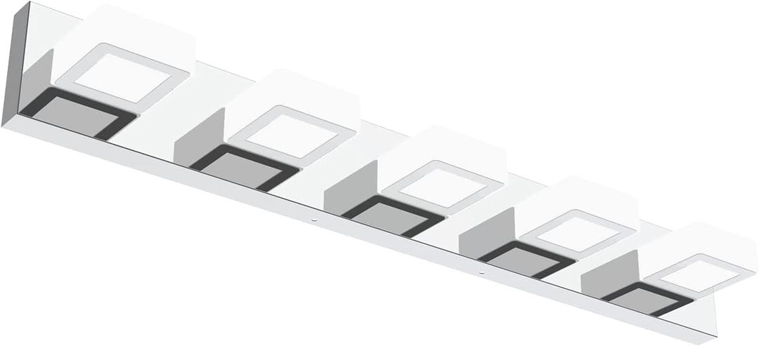 Ralbay Dimmable, 5 Lights Modern LED Light Fixtures Acrylic Stainless Steel Chrome Bathroom Vanity Wall Lighting Over Mirror (34 inch, Chrome-Dimmable)