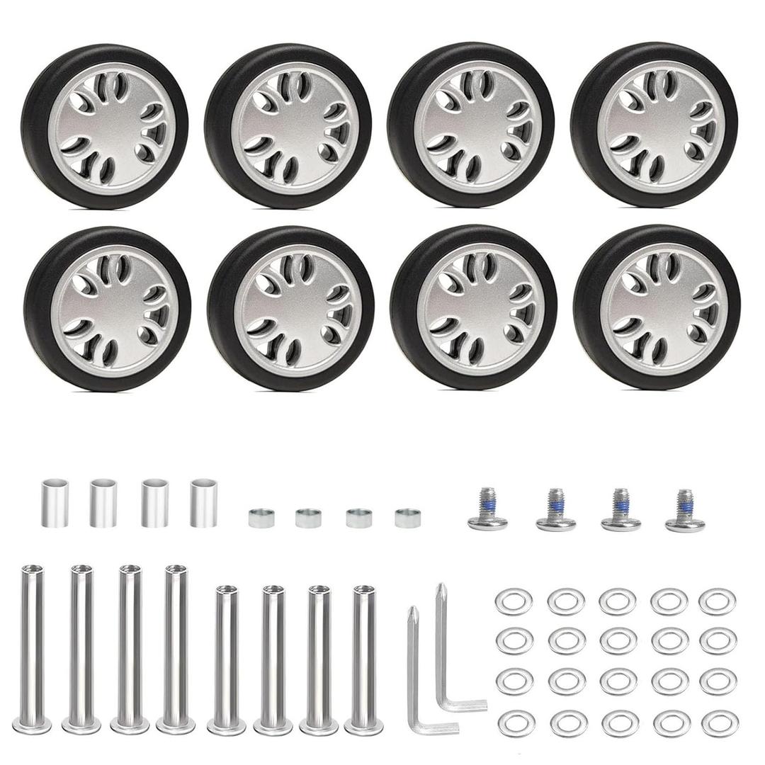 Suitcase Replacement Wheels Kit 50mmx15mm Double Luggage Wheels Silver Rubber Suitcase Replacement Wheels for Worn Out Luggage Spinner Dual Wheels Trolley Roller Repair, 8PCS