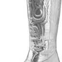 mysoft Women's Cowboy Boots Mid Calf Western Embroidered Pointed Toe Chunky Heel Pull On Cowgirl Boots Fit Medium Wide Width (7.5)