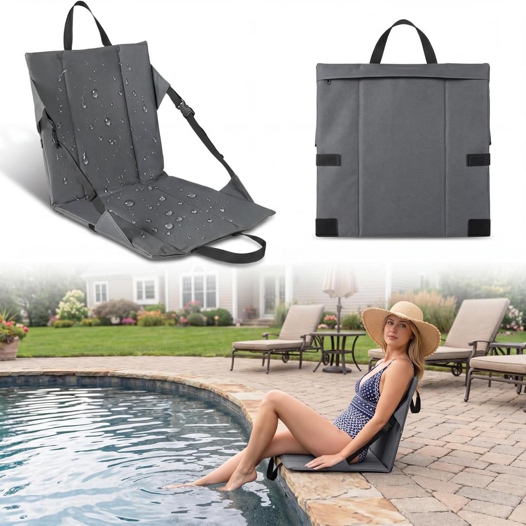 Cinnvoice 2 Pack Waterproof Foldable Pool Edge Chairs for Adults, Portable Adjustable Folding Beach Seat, Lounge Chair for Poolside Camping Picnic Lawn Outdoor Concert Tailgate BBQ(Gray)