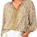 Women's Long Sleeve Blouse, Casual Shirt Top for Daily, Work & Vacation Outfits (Brown, M)