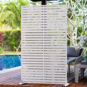 6FT Outdoor Metal Privacy Screen  Decorative Privacy Fence and Room/Garden Divider, Weather-Resistant Freestanding Panel with Stand, Durable Steel for Patio, Garden, Balcony, or Backyard (Black&louvered)
