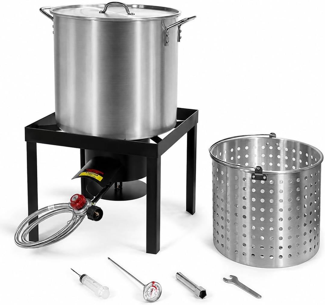 Barton 64Qt Turkey Deep Fryer w/High Pressure Burner All Purpose Aluminum 100,000 BTU Outdoor Boiler Roaster Clam Bake Crawfish Pot Boiling Lid Seafood Cajun Gas Stove Burner Stand Injector