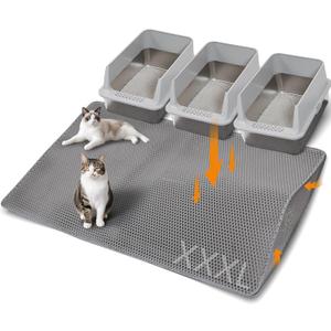 Large Cat Litter Mat for Litter Box, 47"33" Double Layer Trapping Mat, Non-Slip Water Proof Kitty Litter Pad, Grey