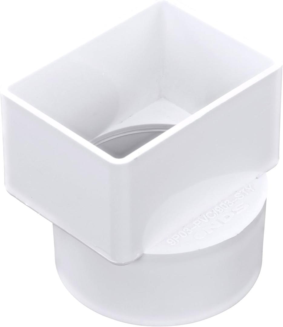 NDS 903 HIPS Offset Downspout Adapter, Connects 2X3-Inch Downspout to 3-Inch Sewer and Drain Pipe, White