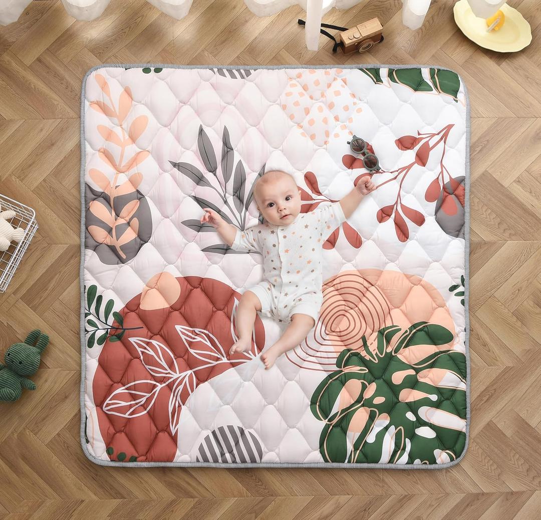 TADO MUSLIN Baby Play Mat 50x50 Inch, Thickened Soft Floor Mat for Playpen, Machine Washable Foam Crawling Mat with Non-Slip Bottom for Babies and Toddlers, Foldable Padded Playmat