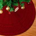 Knitted Christmas Tree Skirt, 24 Inch Red Tree Skirts for 3ft to 4ft Tree | Cable Knit Design, Farmhouse Xmas Holiday Decoration, Home Party Dcor Red 2512