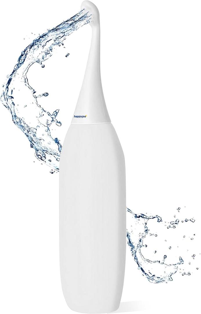 The Original HAPPYPO Travel Bidet - Handheld Bidet for Gentle Cleansing - Portable Hygiene Bottle for Home or Travel - Replaces Wet Wipes and Douche Bottles for Women (Regular (300 ml), White)