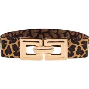 LJCZKA Wide Belts for Women Fashion Hollow Out Square Gold Buckle Stretchy Belt Waistband for Ladies (Fit waist size 37"-41", Leopard)