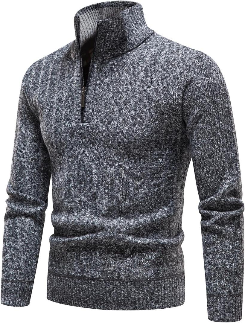 Mylldey Quarter Zip Sweater Men's Pullover Sweaters Knit Long Sleeve Sweater Men's (XX-Large, Darkgrey)
