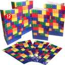 ArtCreativity Building Block Paper Party Favor Bags, Pack of 12 Fun Themed Goody Gift Bag, Durable Treat Gift Wrappers, Construction Party Supplies Birthday Favor, Baby Shower, Holiday Goodies