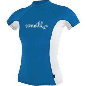 O'Neill Girls Skins Short Sleeve Crew (Turq/White) (Large)