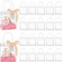 Mauproy 50 Pack Clear Plastic Gift Bags with Handles, Party Favor Bags with Ribbons and Tags, Reusable Goodie Tote Bags for Mother's Day Wedding Baby Shower (4.9" x 5.9" x 2.8")