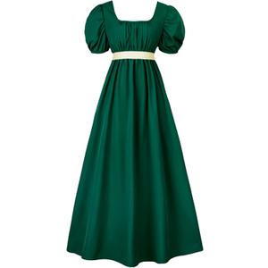 Regency Dresses for Women with Satin Sash Ruffle Empire Waist Dress Gown (Green, M)
