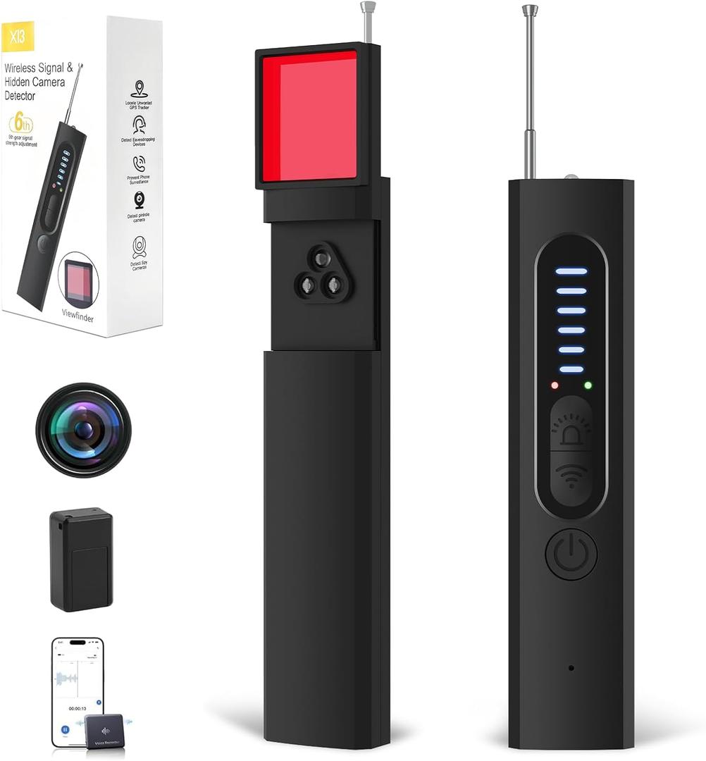 Hidden Camera Detector, GPS Tracker Detector & Listening Device Detector, 2-in-1 Camera Detector with LED Light for Bathroom, RF Detector for Hotels, Home, Office, 5 Levels Sensitivity