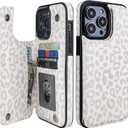 HAOPINSH for 14 Pro Max Wallet Case with Card Holder, White Leopard Cheetah Pattern Back Flip Folio PU Leather Kickstand Card Slots Case for Women Girls, Double Magnetic Clasp Shockproof 6.7"