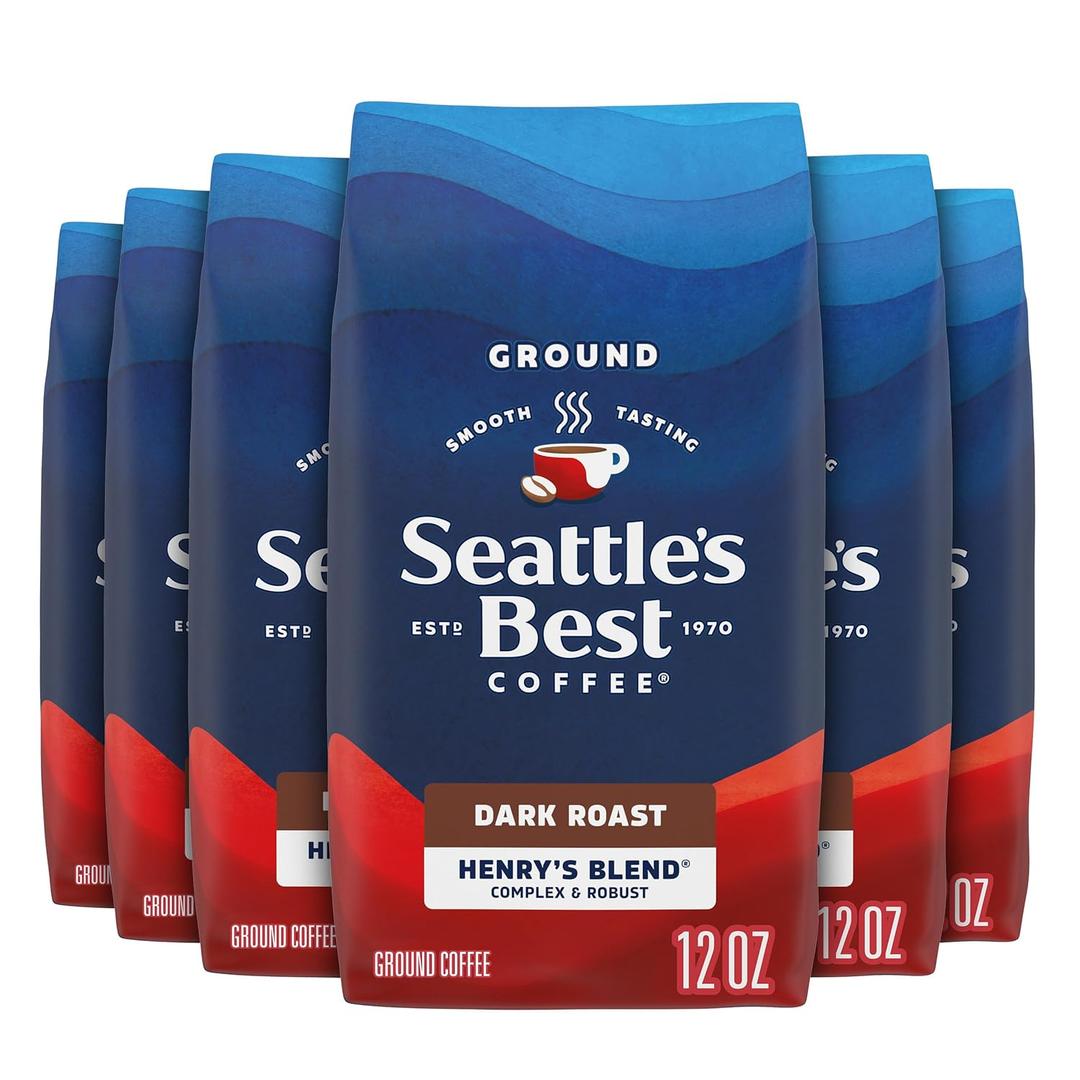 Seattle’s Best Coffee, Dark Roast Ground Coffee, Henry's Blend, 100% Arabica, 6 Bags (12 oz Each), BBD 03/06/2027