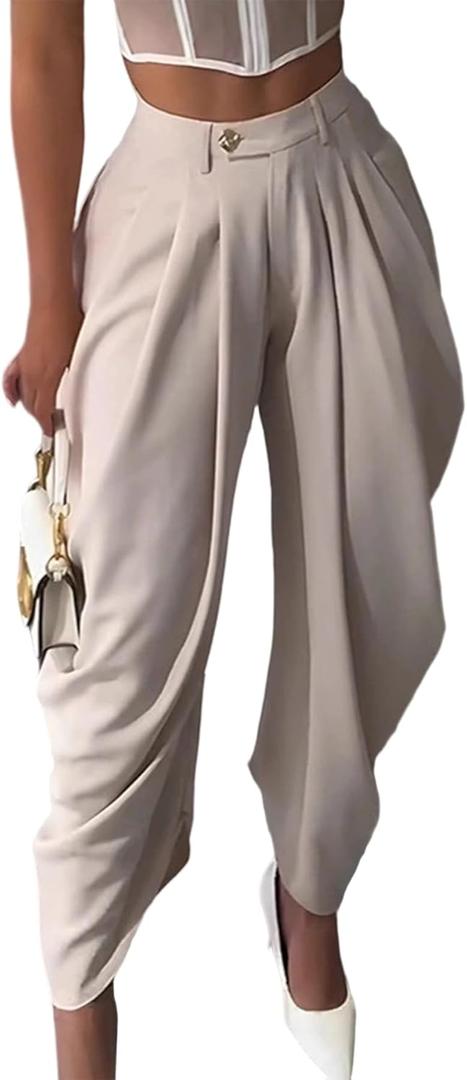 Unybwonn Women's Dress Slacks Pants Casual Pleated Business Work Pants Wide Leg High Waisted Palazzo Pants Trousers Size: Small
