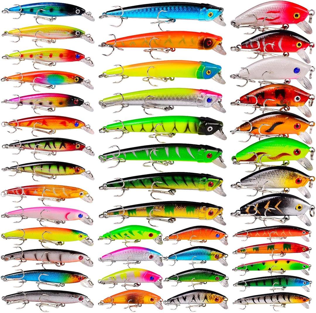 Bass Fishing Lures Kit Set Topwater Hard Baits Minnow Crankbait Pencil VIB Swimbait for Bass Pike Fit Saltwater and Freshwater (007-43pcs)