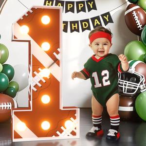 Football 1st-Birthday Decorations Marquee Numbers: Sport Theme 3FT Large Light up Number Sign 1 First Year Down One Year Old Party Decoration First Trip Around the Sun Decor for Boys and Girls