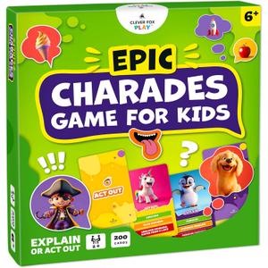 Clever Fox Play Epic Charades Game for Kids Ages 6+  200 Act Out & Explain Cards with Illustrations & Timer  Fun Educational Games for Kids 8-12 for Family, Party, Classroom & Travel (Original)
