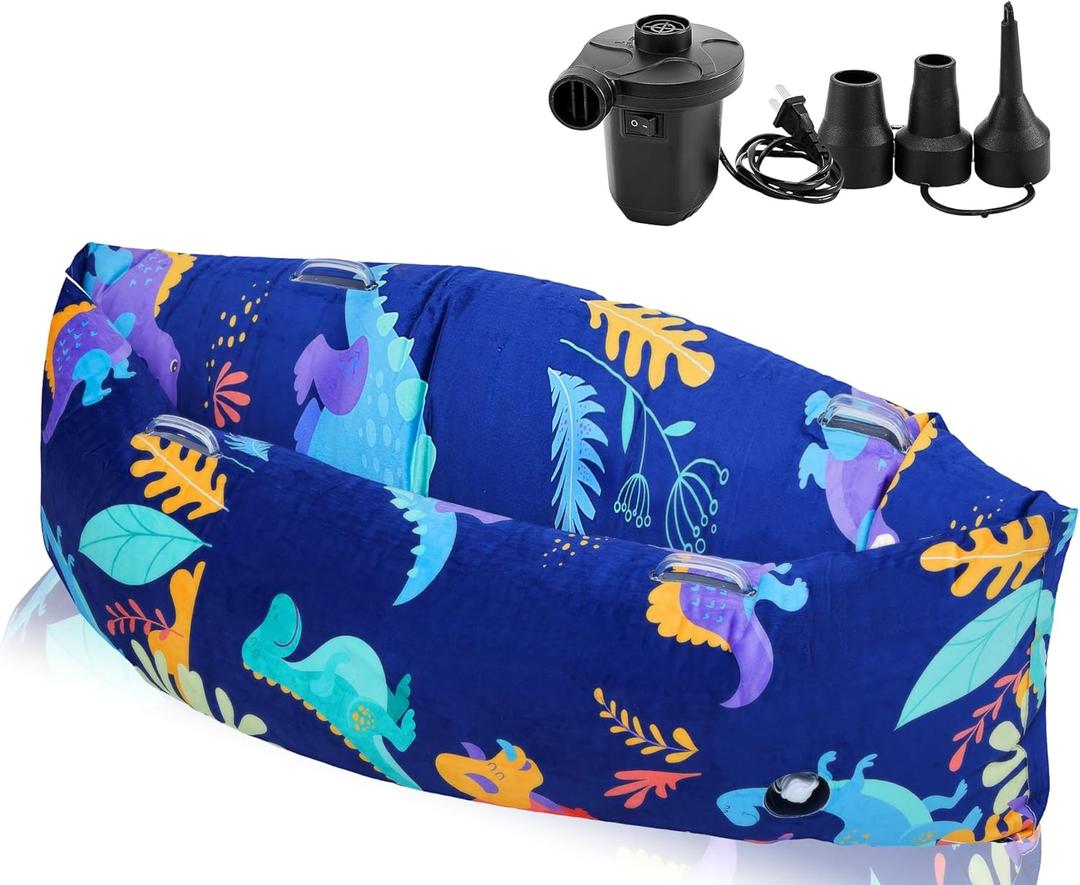 Hiboom Peapod Sensory Chair for Kids Inflatable Sensory Pea Pod Seating Chair for Christmas Gifts Games and Reading Loungers with Electric Air Pump(60 Inch,Dinosaur)