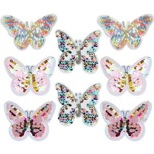 FINGERINSPIRE 8 PCS Sequin Butterfly Embroidery Patch 4 Styles Iron on/Sew on Butterfly Applique Patches Butterflies Shape Cloth Patches for Dresses Bags Clothes Costume Decoration Embellishments