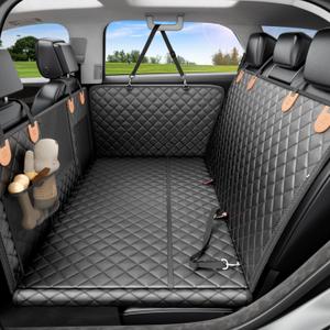 REEVAA Dog Car Seat Cover for Back Seat, Hard Bottom Dog Hammock, Pet Bed Extender for 2-4 Large/Medium Dogs, Ruff Waterproof Seat Protector, Rover Universal L Size for SUV Medium Truck, Black+Orange