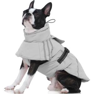 FUAMEY Dog Cold Weather Coats,Dog Winter Jackets for Medium Dogs Warm Dogs Coat with Reflective Strips Waterproof Pet Snowsuit Thick Paded Pets Vest for Boston Terrier French Bulldog Grey, M