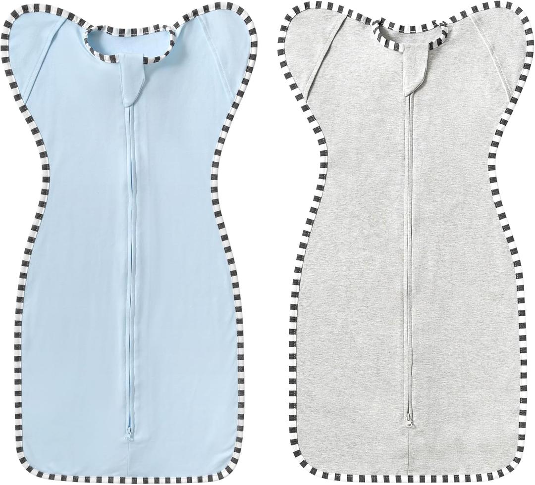 2-Pack Baby Transition Swaddle Set, Breathable Infant Sleep Sack, Soft Swaddling Sack for Boy Girl (M(3-6 Months), Blue + Grey)