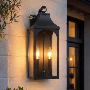 17-Inch Dusk to Dawn Outdoor Wall Lights, Black Exterior Lantern