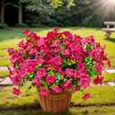 20 Bundles Artificial Flowers for Outdoors  UV Resistant Artificial Plants Outdoor, Faux Silk Eucalyptus and Colorful Daisy Greenery for Porch/Garden, Realistic Home Decor (Rose Red)