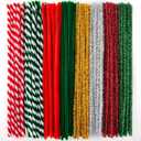 Hapeper 200 Pieces Christmas Pipe Cleaners Glitter Chenille Stems for Arts Crafts Projects Supplies, 8 Colors