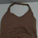 YEOREO Women's Halter Crop Top V Neck Workout Going Out Tank Top Padded Sleeveless Backless Trendy Summer Camisole (Medium, Coffee)