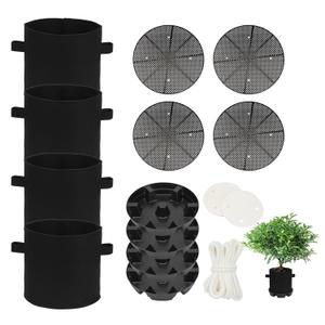 4Pack Self-Watering Pots Elevated Plant Saucers, Auto Plant Irrigation System Watering Devices with 5 Gallons Fabric Pot Base Grow Bags, Water Catcher Tray Accessories for Greenhouse GrowTent