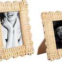 2 Pack Woven Rattan Picture Frame Set,4x6 & 5x7 Scalloped Picture Frame with Stand,Exquisite Handmade Wicker Photo Frame for Many Home Decor Style